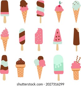 helado y bar. Colección de ilustraciones de helados. Estilo de corte de papel helado lindo