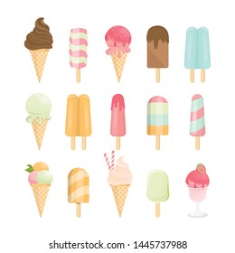 Ice Cream Cone And Bar. Pastel And Colorful Icecream Isolate On Pink. Vector Illustration