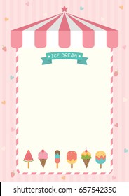 Ice cream cone and bar various flavors design with pink shop background template for menu board frame.