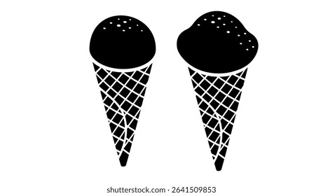 ice cream in cone, black isolated silhouette