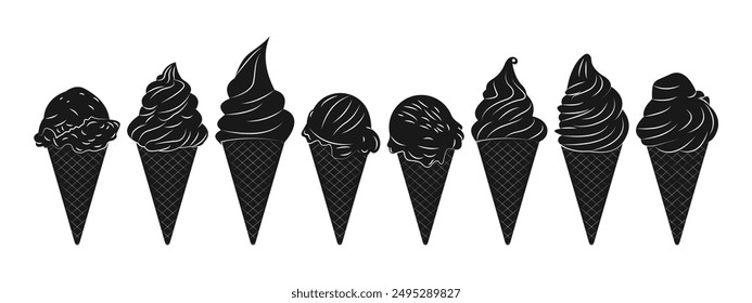 ice cream cone black vector design isolated white background