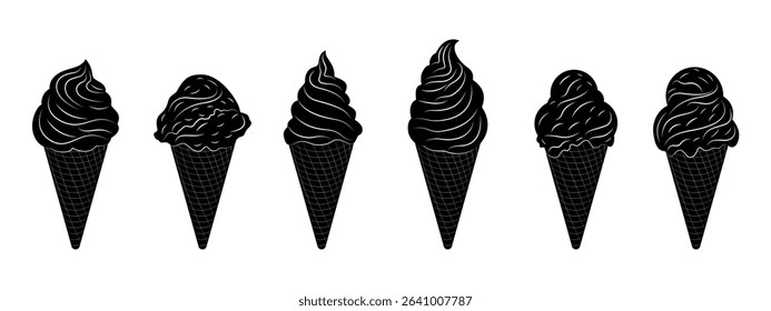 Ice cream cone black vector design isolated white background. Vector illustration.