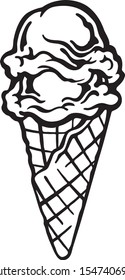 Ice cream cone black and white isolated