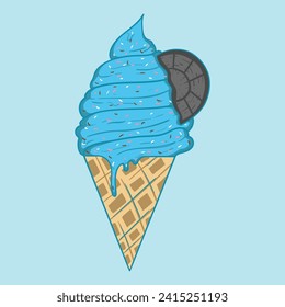 Ice cream cone blue with oreo topping