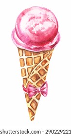  Ice cream cone with bow, vector Illustration