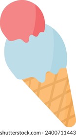 Ice cream cone with bright pastel colors with a summer theme, flat cute icon