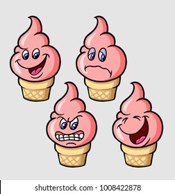 Ice cream cone cartoon character emoticon icon, good use for symbol, mascot, sticker, children book, game, or any design you want.