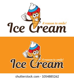 Ice cream cone cartoon character with cream color of Russian flag isolated on white background. Mascot vector illustration. Perfect to use in logo design, branding, and other creative projects