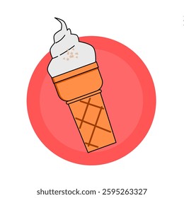 Ice Cream Cone in cartoon form isolated on white and pink background