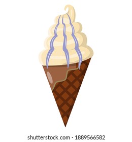 Ice cream cone cartoon icon. Ice cream with blue glaze in waffle cone on isolated white background. Vector EPS10 illustration
