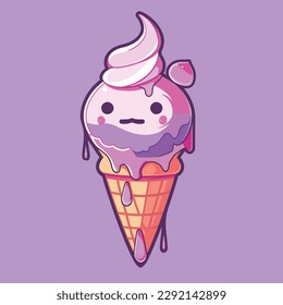 Ice cream cone cartoon icon illustration sweet food cold drink icon concept isolated flat cartoon