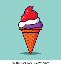 Icono de dibujos animados de cono de helado – Ilustración de comida dulce en estilo plano