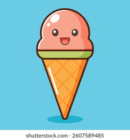 Ice Cream Cone Cartoon Icon Illustration. Sweet Food Icon Concept Isolated . Flat Cartoon Style