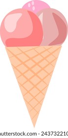 Ice cream cone in cartoon style on soft colorful background. Vector icon. Realistic vector illustration. Cartoon vector illustration.