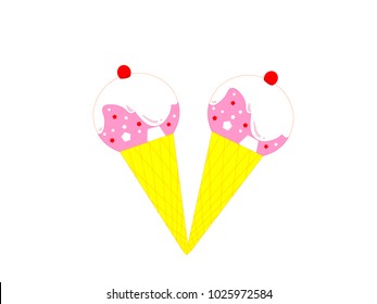 Ice Cream in a Cone - Cartoon Vector Image