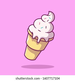 Ice Cream Cone Cartoon Vector Icon Illustration.  Food And Drink Icon Concept Isolated Premium Vector. Flat Cartoon Style