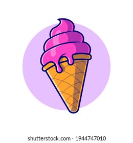 Ice Cream Cone Cartoon Vector Icon Illustration. Sweet Food Icon Concept Isolated Premium Vector. Flat Cartoon Style