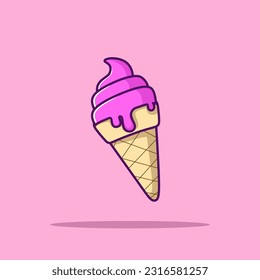 Ice Cream Cone Cartoon Vector Icon Illustration. Sweet Food Icon Concept Isolated Premium Vector. Flat Cartoon Style