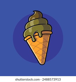 Ice Cream Cone Cartoon Vector Icon Illustration. Sweet Food Icon Concept Isolated Premium Vector. Flat Cartoon Style With Dark Blue Background.