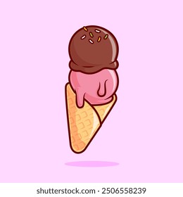 Ice Cream Cone Cartoon Vector Icon Illustration. Food Object Icon Concept Isolated Premium Vector. Flat Cartoon Style