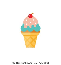 Ice Cream Cone Cartoon  Vector Icon Isolated on White Background. Classic ice cream cone overflowing with colorful sprinkles. The sweet treat is depicted in a bright and whimsical style....beautiful