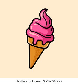Ice Cream Cone Cartoon Vector Icon Illustration Sweet Food Object Icon isolated Flat Vector Flat Cartoon Style.

