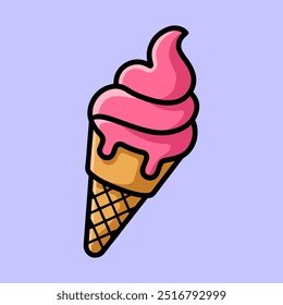 Ice Cream Cone Cartoon Vector Icon Illustration Sweet Food Object Icon isolated Flat Vector Flat Cartoon Style.

