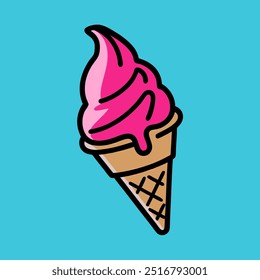 Ice Cream Cone Cartoon Vector Icon Illustration Sweet Food Object Icon isolated Flat Vector Flat Cartoon Style.
