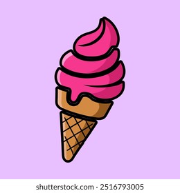 Ice Cream Cone Cartoon Vector Icon Illustration Sweet Food Object Icon isolated Flat Vector Flat Cartoon Style.
