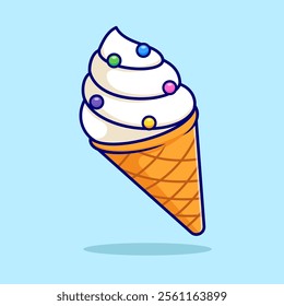 Ice Cream Cone Cartoon Vector Icon Illustration. Sweet Food 
Icon Concept Isolated Premium Vector. Flat Cartoon Style 