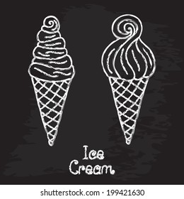 Ice Cream Cone. Chalk design. Vector illustration, e p s 1 0.