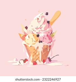cono de helado con cerezo