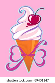 Ice cream cone with cherry