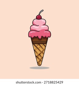 Cono de helado con Ilustración vectorial de cereza