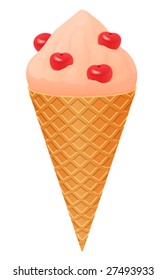 Ice Cream cone with cherry vector icon