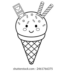 Ice cream cone child colorize vector illustration