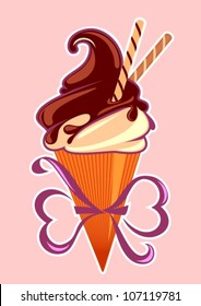 Ice cream cone with chocolate