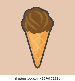 ice cream cone with chocolate flavor in outline flat vector design.