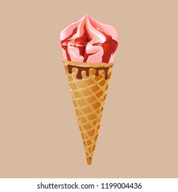 Ice cream cone in chocolate. On a light background.