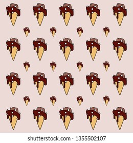 Ice cream cone chocolate pattern. Vector background pink
