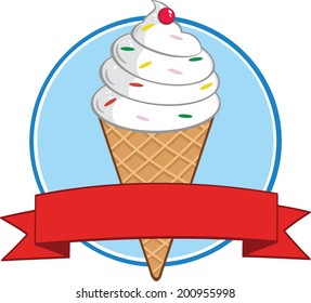 Ice Cream Cone Circle Banner. Vector Illustration Isolated on white