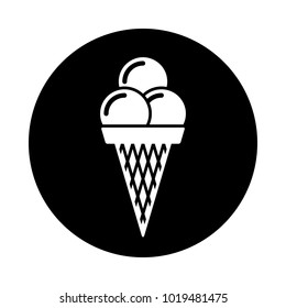 Ice cream cone circle icon. Black, round, minimalist icon isolated on white background. Ice cream simple silhouette. Web site page and mobile app design vector element.