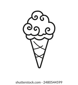 Cono de helado. Nube de helado. Colorear. Ilustración vectorial en blanco y negro.