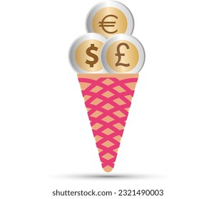 Cono de helado con monedas en lugar de cucharas