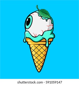 Ice Cream Cone With Cold Eye and Mint Leaves