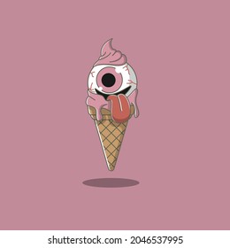 Ice cream cone with cold eyeball Premium Vector