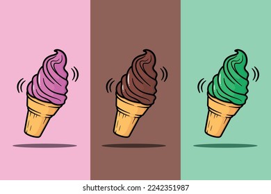 Ice cream Cone collection 3 Strawberry, Chocolate, Green tea