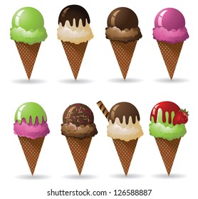 Ice Cream Cone Collection EPS 8 vector, no open shapes or paths. Grouped for easy editing.