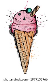 Ice cream cone, color, vector