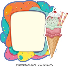Ice cream cone with colorful background